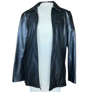 VINTAGE 90s Black Biker Moto Grunge Leather Insulated Zip Up Jacket Coat Sz M